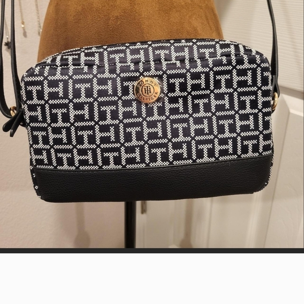 Tommy Hilfiger Black and White Crossbody Bag